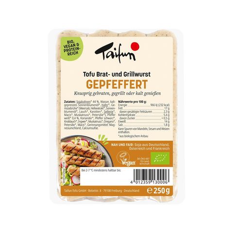 Tofu Brat- und Grillwurst – Gepfeffert, EU Bio